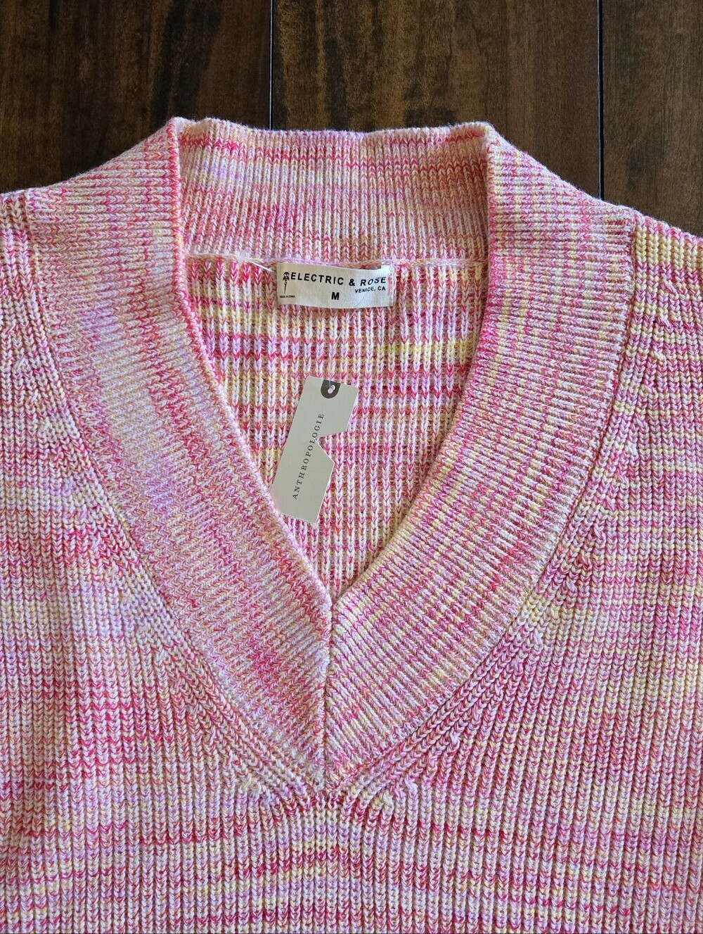 Anthropologie Electric & Rose Kira Cotton Wool Scalloped Hem Pink Medium Sweater - Picture 7 of 11